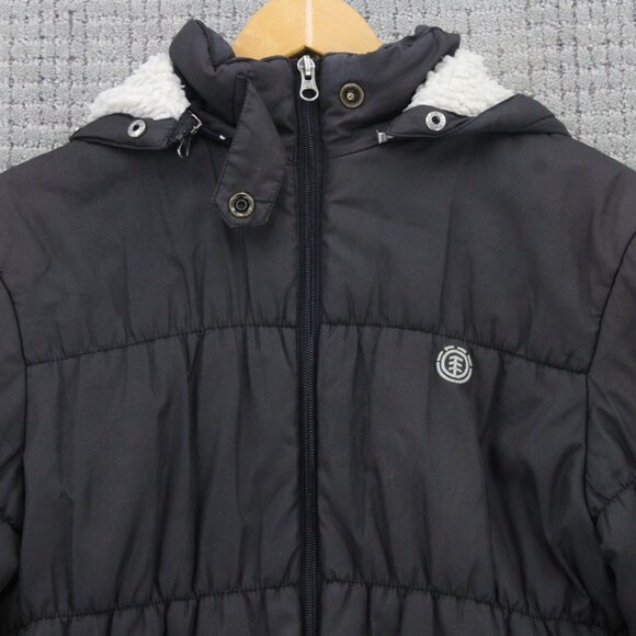 Element Skateboards Puffer Quilted Jacket Womens Medium M Black Full Zip Hooded - Picture 5 of 9